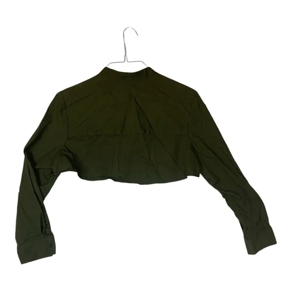 Vetta women's XL army green crop button up faux casual avant casual over lay